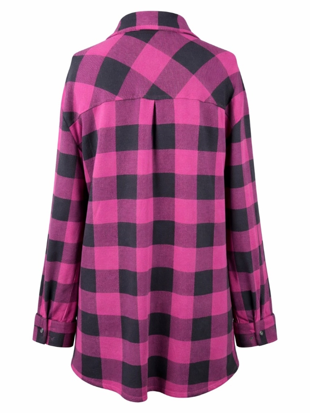 Super Soft, Belle by Kim Gravel Buffalo Plaid Tunic Top Pink Black Button Front - Picture 4 of 10
